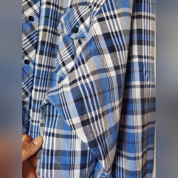 Blue Gear Blue & White Plaid Long Sleeve Button-Up Dress Shirt Men's Size 5X - Picture 5 of 5